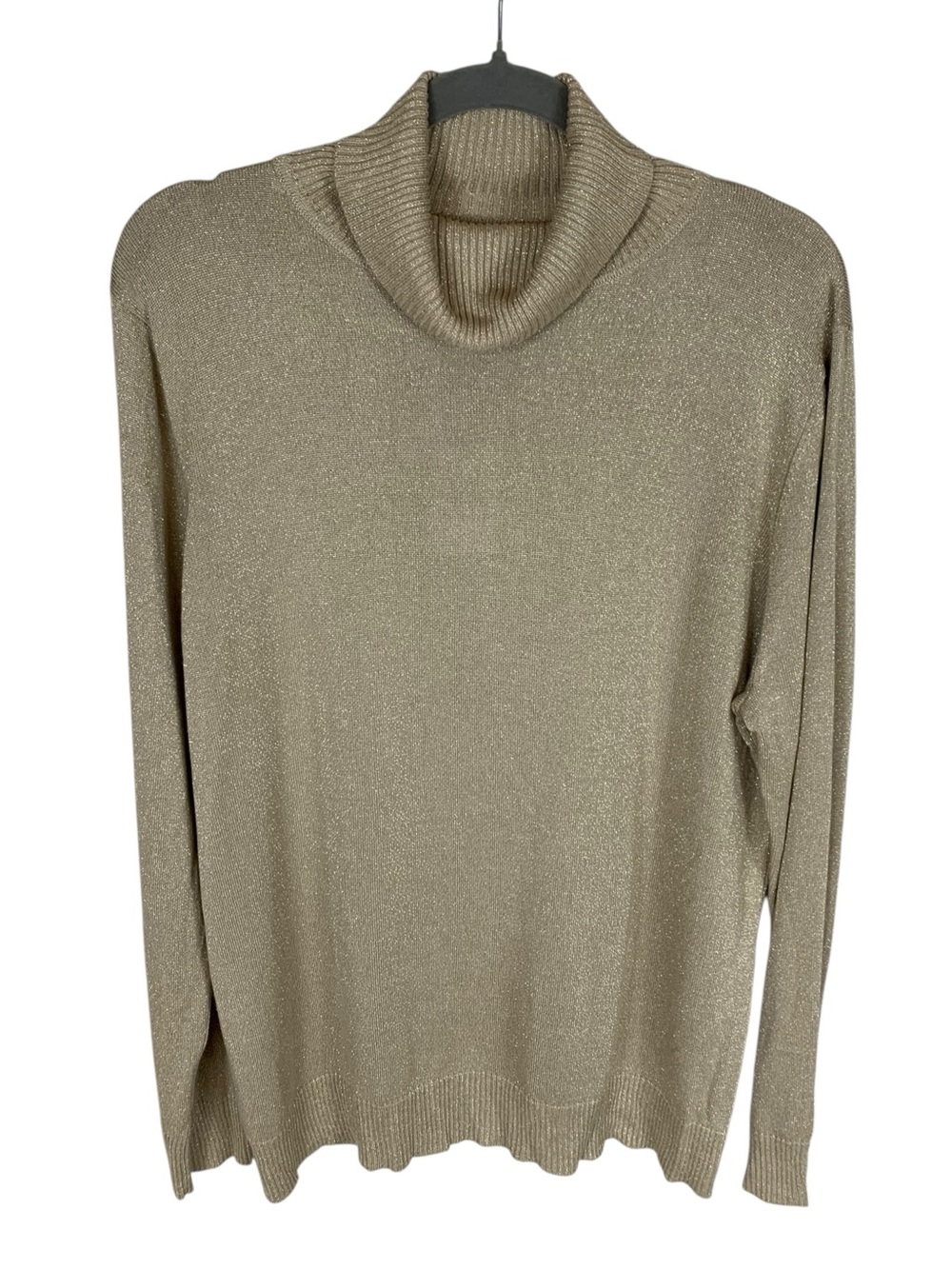 Women's Joseph A Beige Gold Metallic Long Sleeve Turtleneck Sweater Size XXL